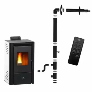 Poêle à granulés étanche Anita 9,4 kW Blanc Sannover + Kit d’installation