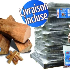 Bûches 40 cm, 1.66m³, 2.25 stères + 8 sacs bois d’allumage